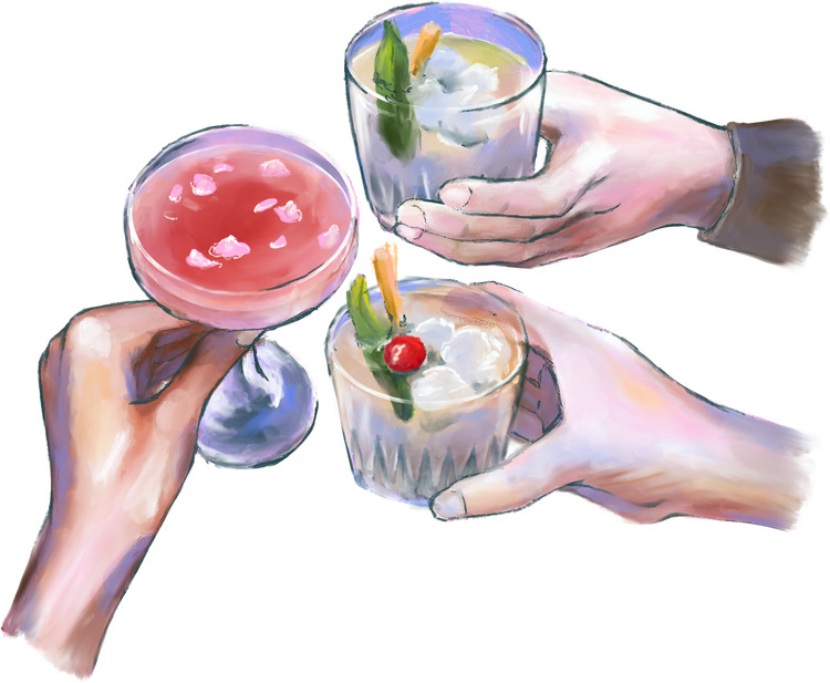 Friends Toast Textured Detailed Vibrant Trendy Cheering Glass Drinks Alcohol Couple Group